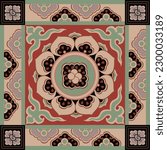 Roof patterns of caves in dunhuang mogao grottoes. Chinese traditional pattern seamless tile. Beautiful Buddhism mandala patterns. square vector illustration design. 