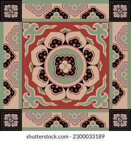 Roof patterns of caves in dunhuang mogao grottoes. Chinese traditional pattern seamless tile. Beautiful Buddhism mandala patterns. square vector illustration design. 