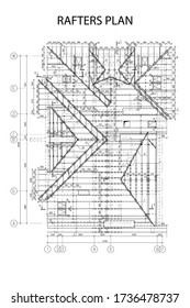 Roof rafters vector illustration. Detailed architectural plan