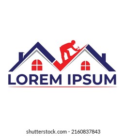 Roof repair and maintenance logo design. Creative Roofing logo design with roofers 