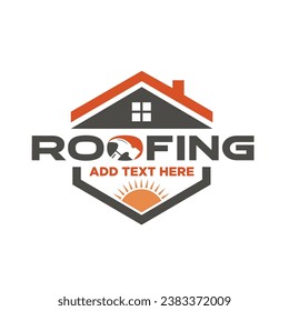 Roof repair and maintenance logo vector. 
Roofing work design logo.