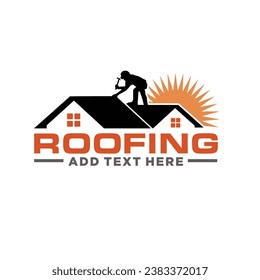 Roof repair and maintenance logo vector. 
Roofing work design logo.