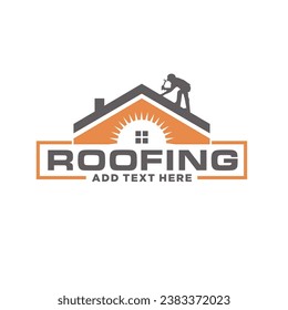 Roof repair and maintenance logo vector. 
Roofing work design logo.