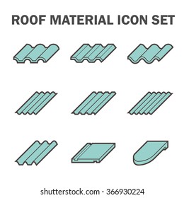 Roof sheet or roof tile icon vary of shape, texture and pattern mostly made from concrete, clay, metal, steel, ceramic, terracotta, shingle etc. For cover rooftop of house. Vector expand line icon.