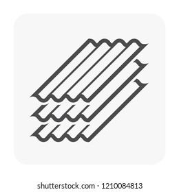 Roof sheet or roof tile material icon made from concrete clay metal steel ceramic terracotta or other,
House cover and construction material, building material for construction, vector icon design.