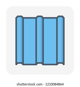 Roof sheet or roof tile material icon made from concrete clay metal steel ceramic terracotta or other,
House cover and construction material, building material for construction, vector icon design.