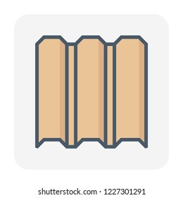 Roof sheet or roof tile material icon made from concrete clay metal steel ceramic terracotta or other,
House cover and construction material, building material for construction, vector icon design.