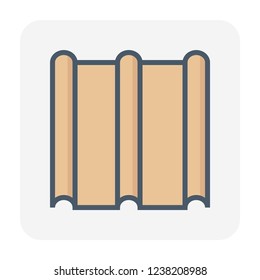 Roof sheet or roof tile material icon made from concrete clay metal steel ceramic terracotta or other,
House cover and construction material, building material for construction, vector icon design.