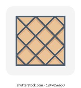 Roof shingles pattern vector icon. That flat roof made of many materials i.e. wood, slate, flagstone, metal, plastic, fiber cement and asphalt shingles. For cover rooftop of house or building.