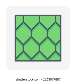 Roof shingles pattern vector icon. That flat roof made of many materials i.e. wood, slate, flagstone, metal, plastic, fiber cement and asphalt shingles. For cover rooftop of house or building.