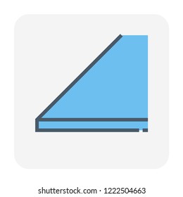 Roof shingles vector icon. That roof material is flat and made of many materials i.e. wood, slate, flagstone, metal, plastic, fibre cement and asphalt shingles. For cover rooftop of house or building.
