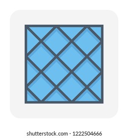 Roof shingles vector icon. That roof material is flat and made of many materials i.e. wood, slate, flagstone, metal, plastic, fibre cement and asphalt shingles. For cover rooftop of house or building.