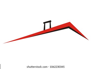 roof with smokestack, vector icon, red and black sketch
