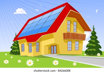 Roof solar panels, illustration