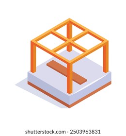 Roof structure, building framework isometric icon in trendy design style