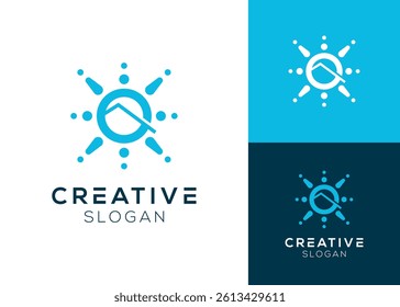 Roof and sun or solar panel logo design for environmental energy