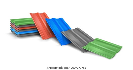 Roof tile. Colored. Stack. Building materials. On a white background. Vector illustration