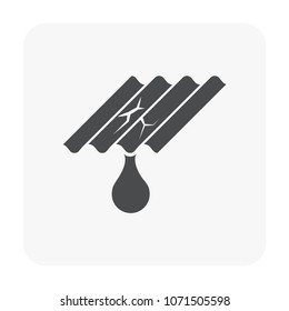 Roof tile damage and rain water leak or drip vector icon. May called broken, crack. Result of wind, missing, hail, hurricane, old. For repair, fix, maintenance by caulking sealant for home building.
