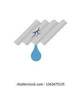 Roof tile damage and rain water leak or drip vector icon. May called broken, crack. Result of wind, missing, hail, hurricane, old. For repair, fix, maintenance by caulking sealant for home building.
