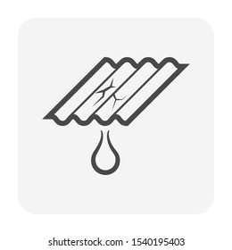 Roof tile damage and rain water leak or drip vector icon. May called broken, crack. Result of wind, missing, hail, hurricane, old. For repair, fix, maintenance by caulking sealant for home building.
