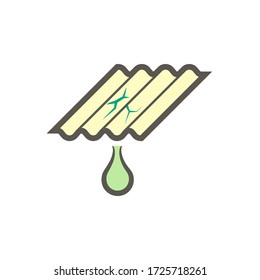 Roof tile damage and rain water leak or drip vector icon. May called broken, crack. Result of wind, missing, hail, hurricane, old. For repair, fix, maintenance by caulking sealant for home building.
