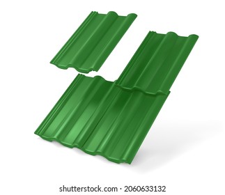 Roof Tile. Green. Building Materials. On A White Background. Vector Illustration