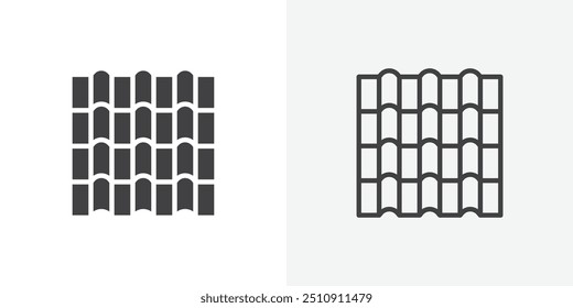 Ícone de telha de telhado definido em preto sólido e estilo de linha