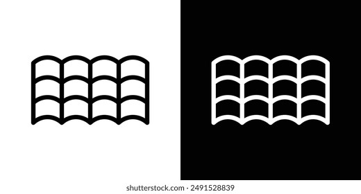 Roof tile outlined icon set in black and white colors