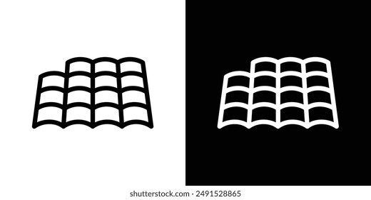 Roof tile outlined icon set in black and white colors