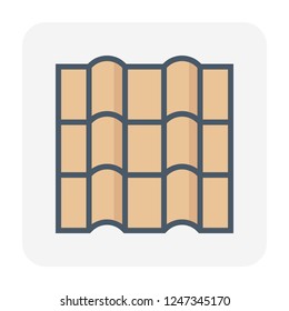 Roof tile pattern vector icon. Made from material i.e. terracotta, slate, metal, steel, ceramic, concrete, plastic, clay or fiberglass. For cover, decoration, construction at top of house or building.