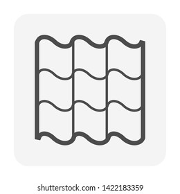 Roof tile pattern vector icon. Made from material i.e. terracotta, slate, metal, steel, ceramic, concrete, plastic, clay or fiberglass. For cover, decoration, construction at top of house or building.