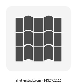 Roof tile pattern vector icon. Made from material i.e. terracotta, slate, metal, steel, ceramic, concrete, plastic, clay or fiberglass. For cover, decoration, construction at top of house or building.