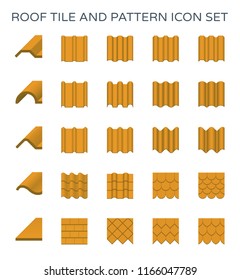 Roof Tile Or Roof Sheet Icon Many Shape, Texture And Pattern I.e. Wave, Wavy Etc. Made From Clay, Metal, Ceramic, Terracotta, Steel And Shingle. For Cover Rooftop Of House. Vector Brown Color Icon.