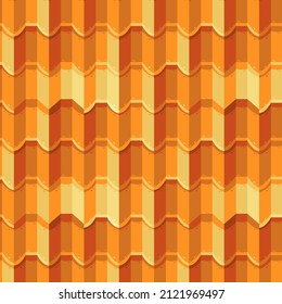 Roof tile texture. Rooftop house material. Repeat roof tile pattern. Classic home exterior roof design. Architecture element, housetop. Building top. Metal profile roof tile. Vector illustration.
