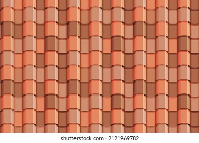 Roof tile texture. Rooftop house material. Repeat roof tile pattern. Classic home exterior roof design. Architecture element, housetop. Building top. Metal profile roof tile. Vector illustration.