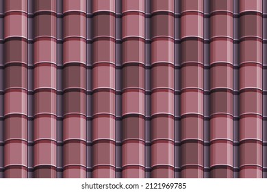Roof tile texture. Rooftop house material. Repeat roof tile pattern. Classic home exterior roof design. Architecture element, housetop. Building top. Metal profile roof tile. Vector illustration.