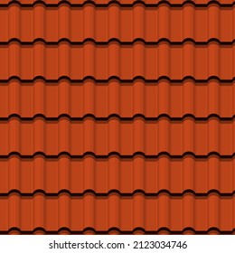 Roof tile texture. Rooftop house material. Repeat roof tile pattern. Classic home exterior roof design. Architecture element, housetop. Building top. Metal profile roof tile. Vector illustration.