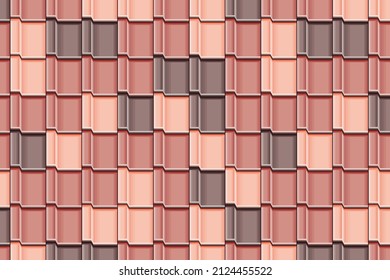 Roof tile texture. Rooftop house material. Repeat roof tile pattern. Classic home exterior roof design. Architecture element, housetop. Building top. Metal profile roof tile. Vector illustration.