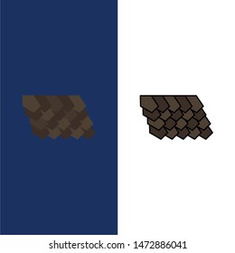 Roof, Tile, Top, Construction  Icons. Flat and Line Filled Icon Set Vector Blue Background