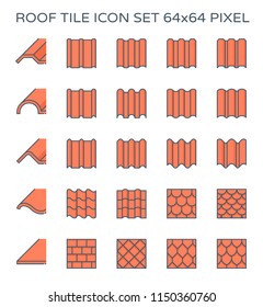 Roof tile vector icon. Consist of many shape and texture surface i.e. wave, wavy and sheet. Many material i.e. clay, metal, ceramic, terracotta, steel and shingle. For house cover and construction.
