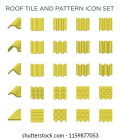 Roof tile vector icon. Consist of many shape and texture surface i.e. wave, wavy and sheet. Many material i.e. clay, metal, ceramic, terracotta, steel and shingle. For house cover and construction.