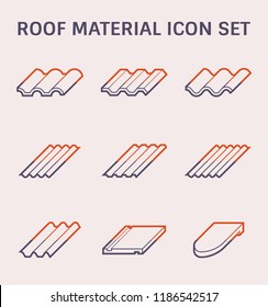 Roof Tile Vector Icon. Consist Of Many Shape And Texture Surface I.e. Wave, Wavy And Sheet. Many Material I.e. Clay, Metal, Ceramic, Terracotta, Steel And Shingle. For House Cover And Construction.