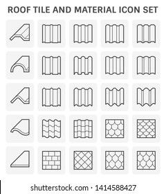 Roof Tile Vector Icon. Consist Of Many Shape And Texture Surface I.e. Wave, Wavy And Sheet. Many Material I.e. Clay, Metal, Ceramic, Terracotta, Steel And Shingle. For House Cover And Construction.