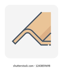 Roof tile vector icon. Made from material i.e. terracotta, slate, metal, steel, ceramic, concrete, plastic, clay or fiberglass. For cover, decoration and construction at top of house or building.