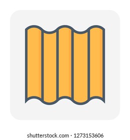 Roof tile vector icon. Made from material i.e. terracotta, slate, metal, steel, ceramic, concrete, plastic, clay or fiberglass. For cover, decoration and construction at top of house or building.
