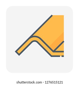 Roof tile vector icon. Made from material i.e. terracotta, slate, metal, steel, ceramic, concrete, plastic, clay or fiberglass. For cover, decoration and construction at top of house or building.