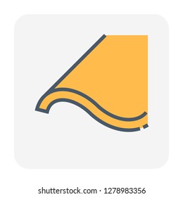 Roof tile vector icon. Made from material i.e. terracotta, slate, metal, steel, ceramic, concrete, plastic, clay or fiberglass. For cover, decoration and construction at top of house or building.
