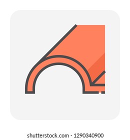 Roof tile vector icon. Made from material i.e. terracotta, slate, metal, steel, ceramic, concrete, plastic, clay or fiberglass. For cover, decoration and construction at top of house or building.