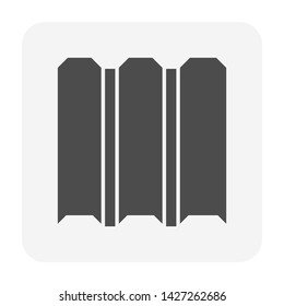 Roof tile vector icon. Made from material i.e. terracotta, slate, metal, steel, ceramic, concrete, plastic, clay or fiberglass. For cover, decoration and construction at top of house or building.