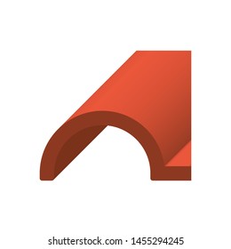 Roof tile vector icon. Made from material i.e. terracotta, slate, metal, steel, ceramic, concrete, plastic, clay or fiberglass. For cover, decoration and construction at top of house or building.